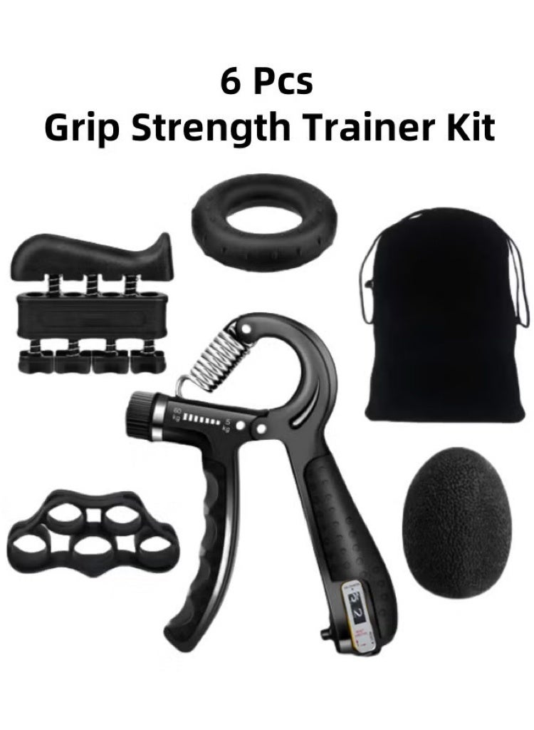 متجر الفرح مجموعة مكونة من 5 قطع من مؤقت القبضة، ومدرب الأصابع، ومجمومجموعة مكونة من 6 قطع من مؤقت القبضة، ومدرب الأصابع، ومجموعة قبضة اليد، وكرة الإجهاد وحلقة تمرين الساعد لبناء العضلات والتعافي من الإصابات - Image 1