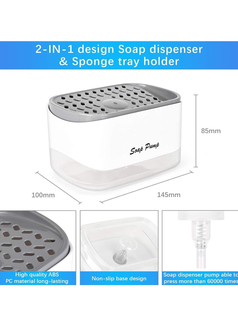 HOME 4 YOU - Soap Pump Dispenser and Sponge Holder, 12 Ounces / 350ml Dish Soap Dispenser for Kitchen,White - Image 1