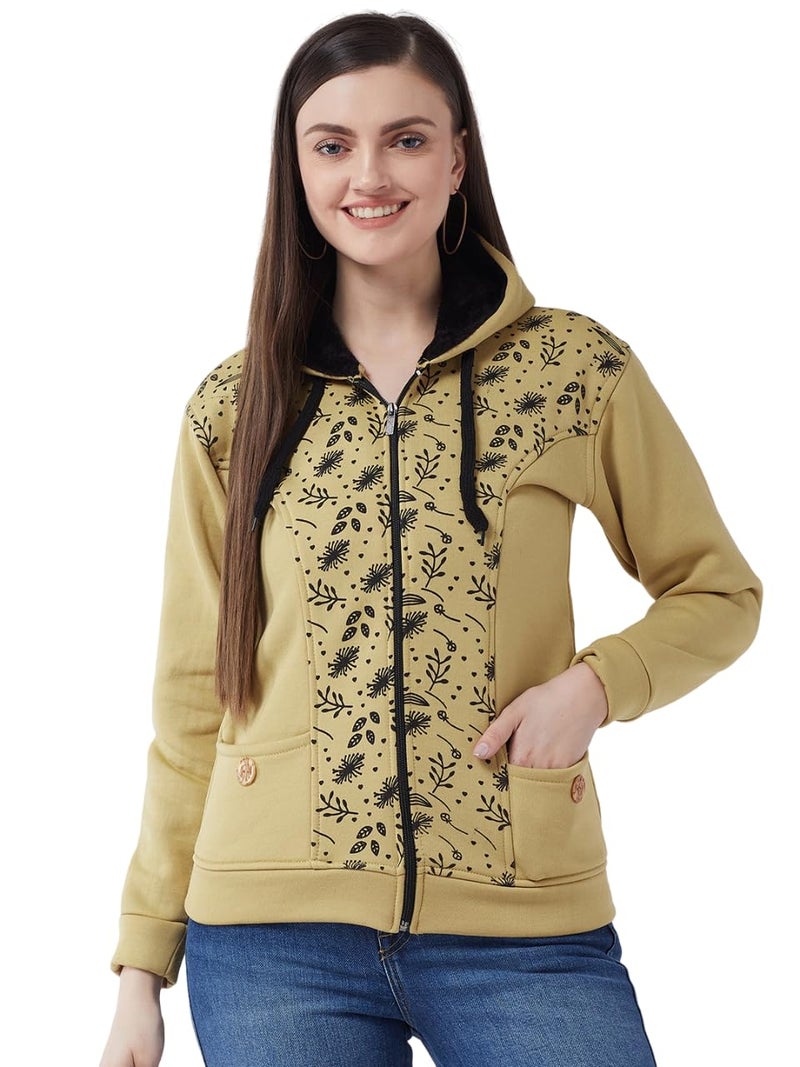 Pivl Women's Fleece Blend Winter hooded Jacket. CAMEL_M - Image 1