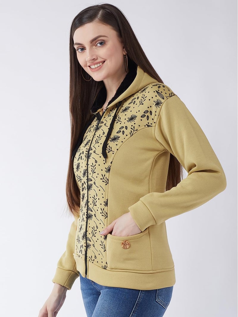 Pivl Women's Fleece Blend Winter hooded Jacket. CAMEL_M - Image 4