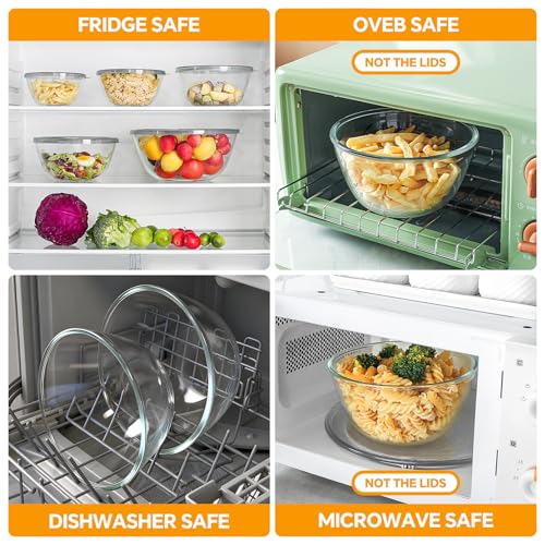KEMETHY Glass Mixing Bowls with Lids Set of 5(4.78QT,2.2QT,1.7QT,1.1QT,0.85QT),Thick Glass Nesting Bowls for Kitchen Baking,Cooking Prep,Storage,Serving,Large Salad Bowls,Dishwasher Microwave Freezer Safe - Image 4