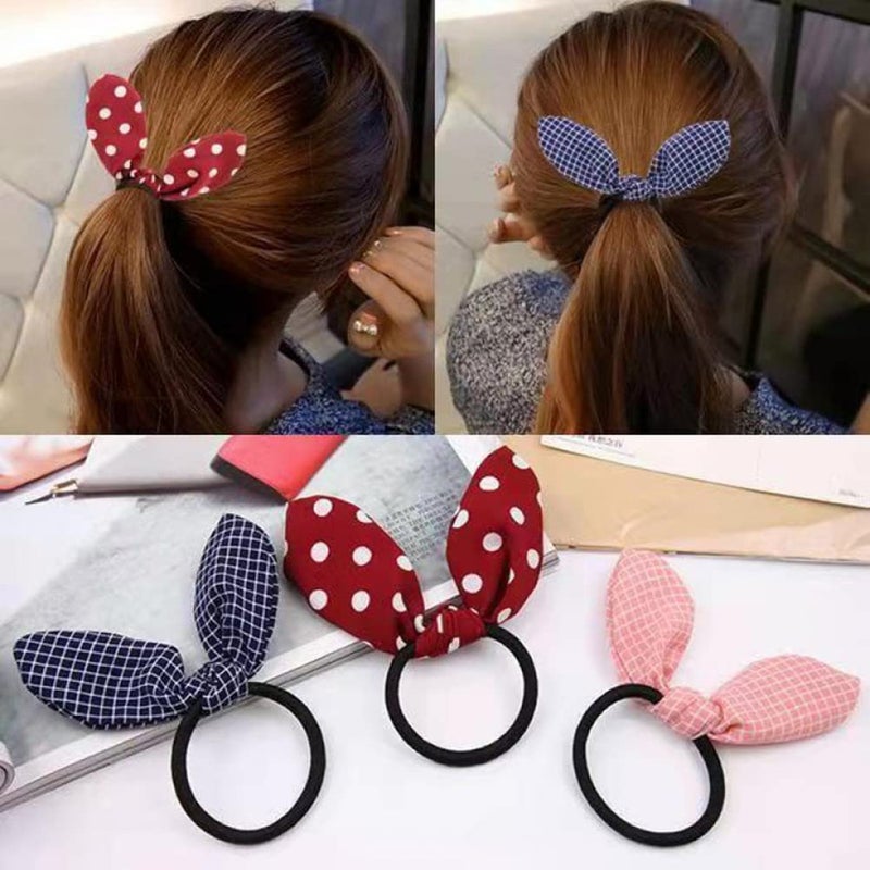 Ruihfas 12Pcs Lovely Rabbit Ear Bow Hair Bands Scrunchies Elastic Bow Hair Ties Ropes Hairband Headband Ponytail Holders - Image 4