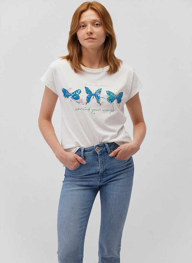 مافي Printed White T-Shirt