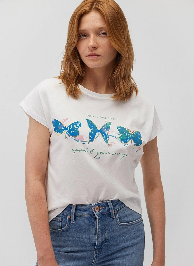 مافي Printed White T-Shirt