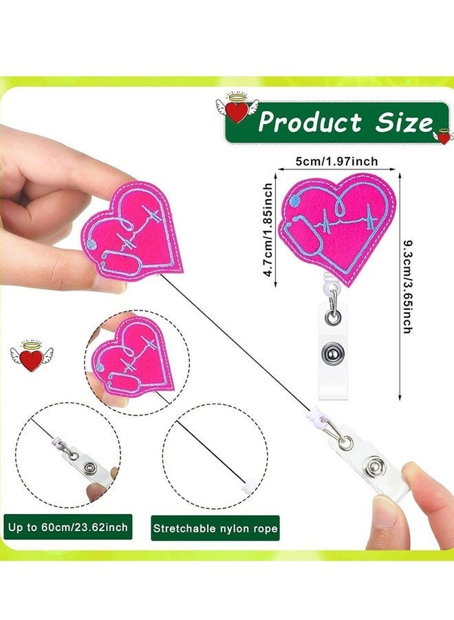 ZVEV 4 Pcs Nurse Badge Reels Felt Retractable Badge Reels Themed Badge Holders Gift for School Nurses Students ID Badges Name Cards Lanyards Holidays - Image 4