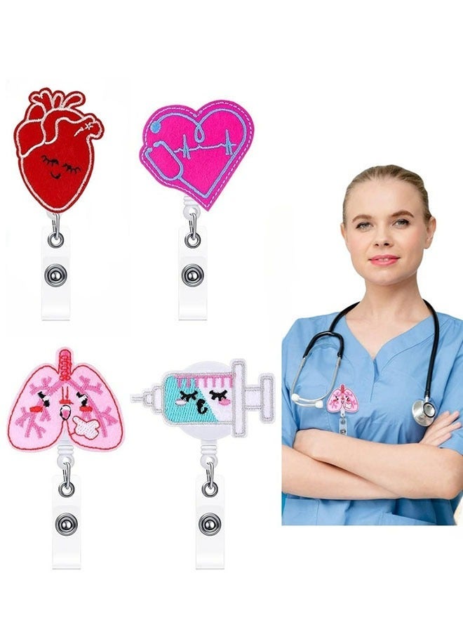 ZVEV 4 Pcs Nurse Badge Reels Felt Retractable Badge Reels Themed Badge Holders Gift for School Nurses Students ID Badges Name Cards Lanyards Holidays - Image 1