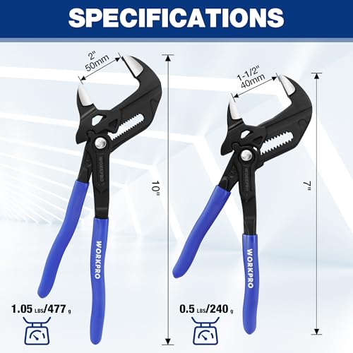 WORKPRO Pliers Wrench Set, 7 & 10-Inch CR-V Construction Wrench Pliers, Adjustable Parallel Smooth Jaw Pliers, Black Finish, Groove Lock Mechanism - Image 2