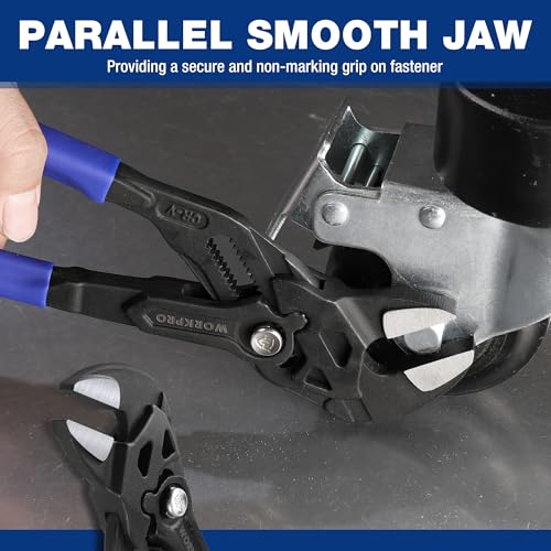 WORKPRO Pliers Wrench Set, 7 & 10-Inch CR-V Construction Wrench Pliers, Adjustable Parallel Smooth Jaw Pliers, Black Finish, Groove Lock Mechanism - Image 4