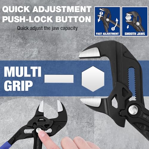 WORKPRO Pliers Wrench Set, 7 & 10-Inch CR-V Construction Wrench Pliers, Adjustable Parallel Smooth Jaw Pliers, Black Finish, Groove Lock Mechanism - Image 3