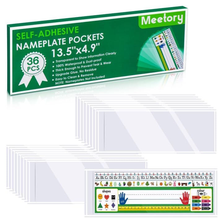 Meetory 36 Pieces 13.5” x 4.9” Upgraded Clear Nameplate Pocket Self-Adhesive Desk Name Tag- Covers for School Classroom Desk, Office Supplies（NOT Include Name Tags） - Image 2