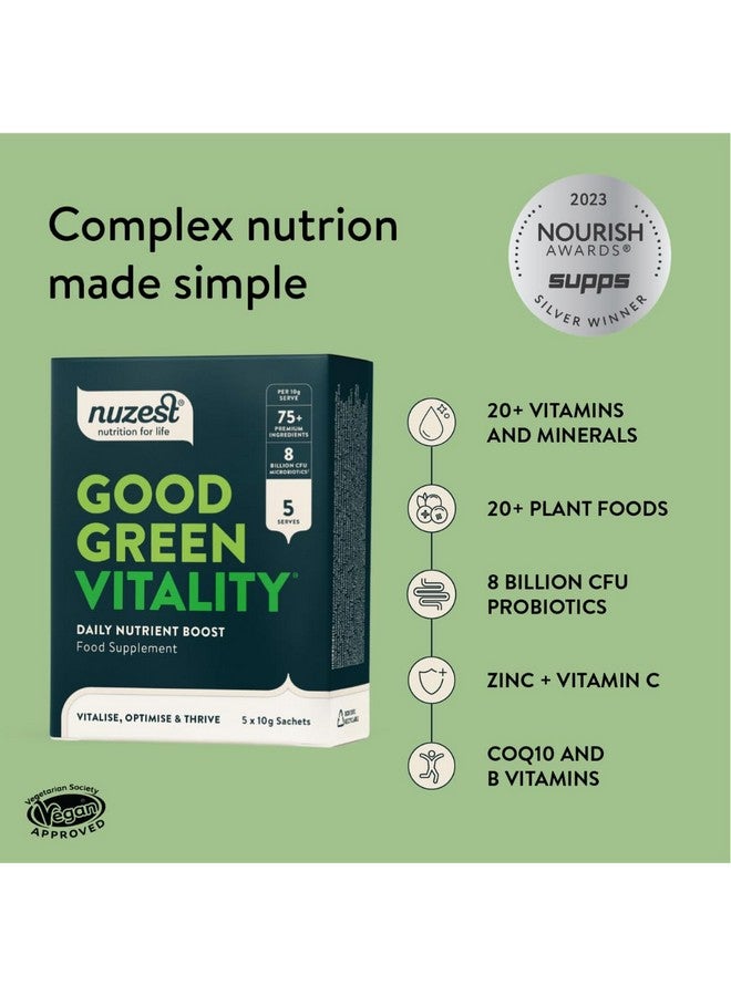 Nuzest Greens Powder Good Green Vitality - Vitamins, Minerals & Superfoods - Vegan Multivitamin Supplement (10g (Pack of 5)) - Image 2