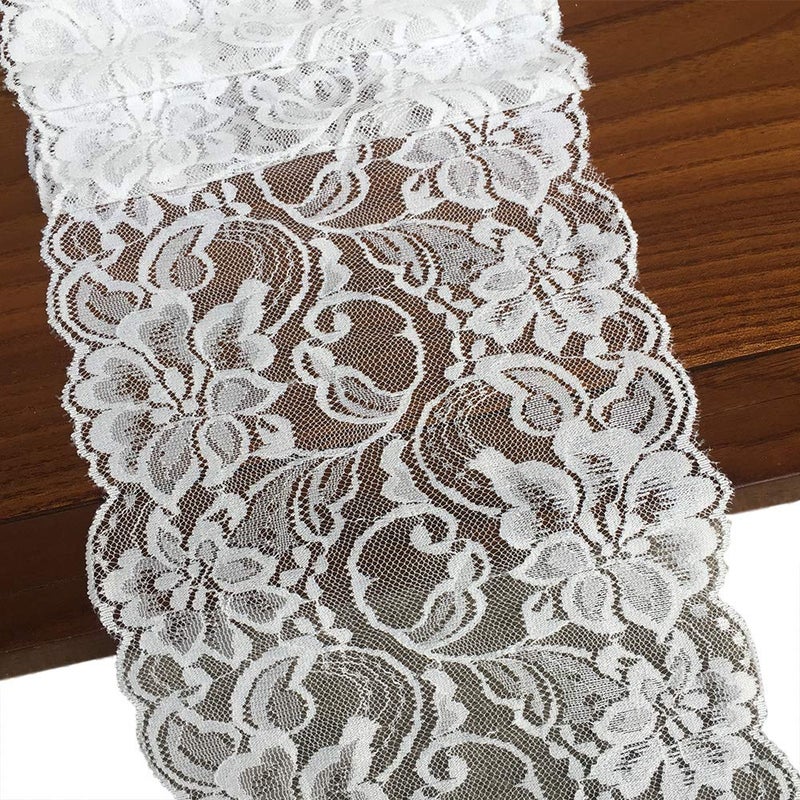 Lace Realm 6 Inch Wide White Stretchy Lace Ribbon Elastic Trim Fabric with Floral Pattern for Bridal Wedding Decorations Sewing DIY Making and DIY Crafts5 Yards 939 White