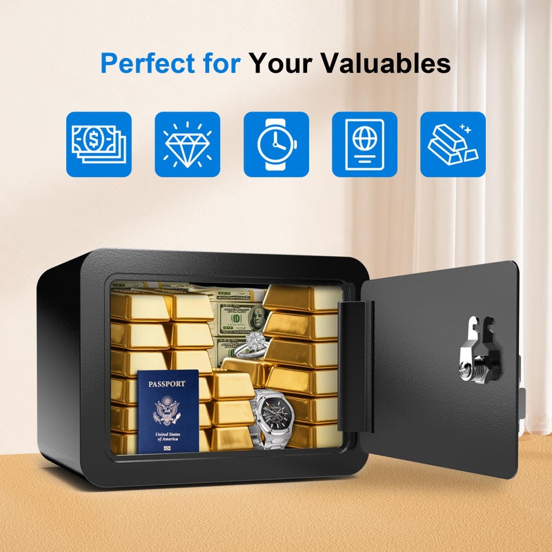 Emasme Mini Safe Small Safe Box Money Safe Small Safes for Home Dorm Mini Safes for Kids Safety Box for Cash Documents Kids Lock Box with Key Black (0.23 Cubic Feet) - Image 3