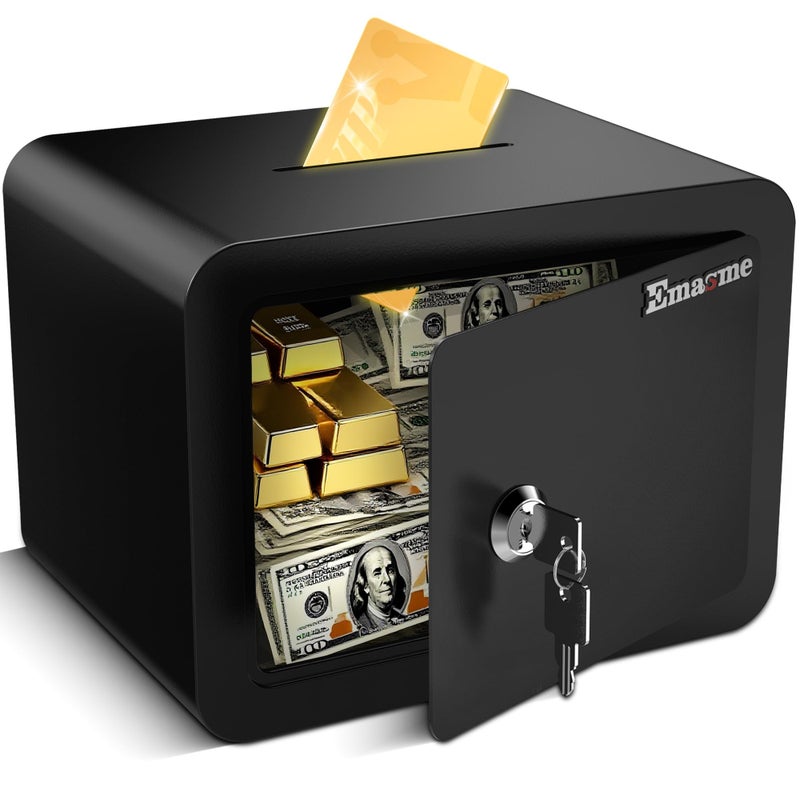Emasme Mini Safe Small Safe Box Money Safe Small Safes for Home Dorm Mini Safes for Kids Safety Box for Cash Documents Kids Lock Box with Key Black (0.23 Cubic Feet) - Image 1