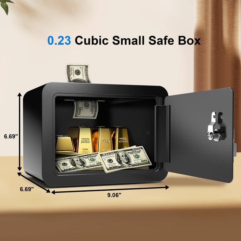 Emasme Mini Safe Small Safe Box Money Safe Small Safes for Home Dorm Mini Safes for Kids Safety Box for Cash Documents Kids Lock Box with Key Black (0.23 Cubic Feet) - Image 2