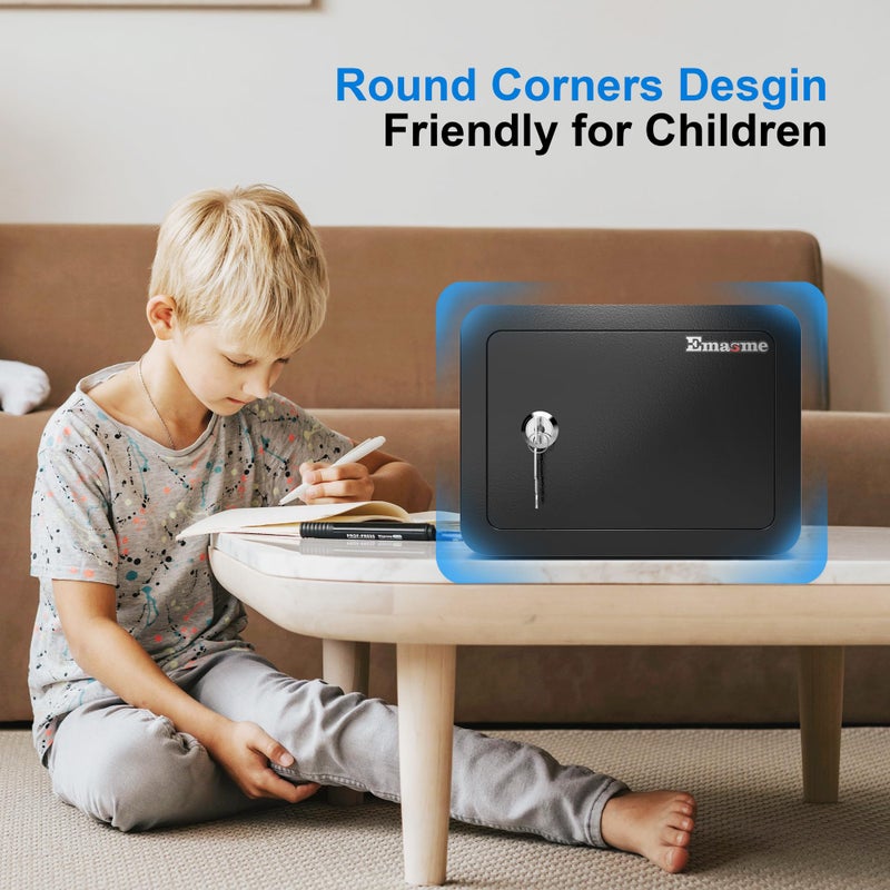 Emasme Mini Safe Small Safe Box Money Safe Small Safes for Home Dorm Mini Safes for Kids Safety Box for Cash Documents Kids Lock Box with Key Black (0.23 Cubic Feet) - Image 4