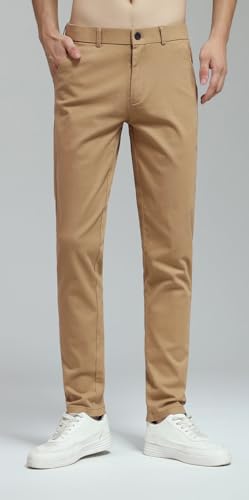 Plaid&Plain Men's Skinny Stretchy Khaki Pants Colored Pants Slim Fit Slacks Tapered Trousers 819 Khaki 34X34 - Image 2