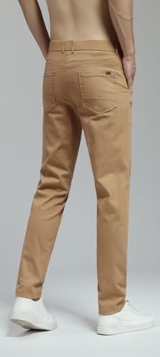 Plaid&Plain Men's Skinny Stretchy Khaki Pants Colored Pants Slim Fit Slacks Tapered Trousers 819 Khaki 34X34 - Image 3