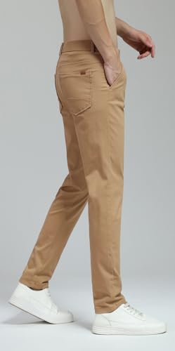 Plaid&Plain Men's Skinny Stretchy Khaki Pants Colored Pants Slim Fit Slacks Tapered Trousers 819 Khaki 34X34 - Image 4
