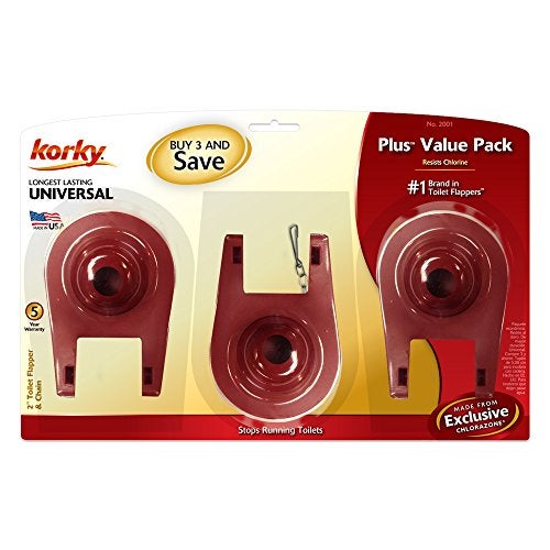Korky Korky-2001TP 2001TP Universal Toilet Tank Flapper (3 Pack) -Easy to Install-Long Lasting All Rubber Seal-Made in USA, Red, 3 Count - Image 2