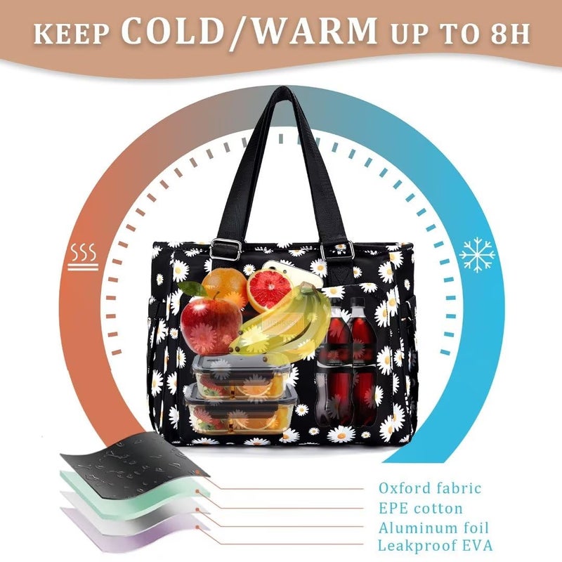 HSHRICH Large Women Lunch Bags for Work/Insulated Adult Lunch Box for Women/Leakproof Cooler Lunch Tote Bag with Storage Pocket. Reusable Lunch Cooler Purse for Work Picnic Hiking 14L, Floral - Image 4