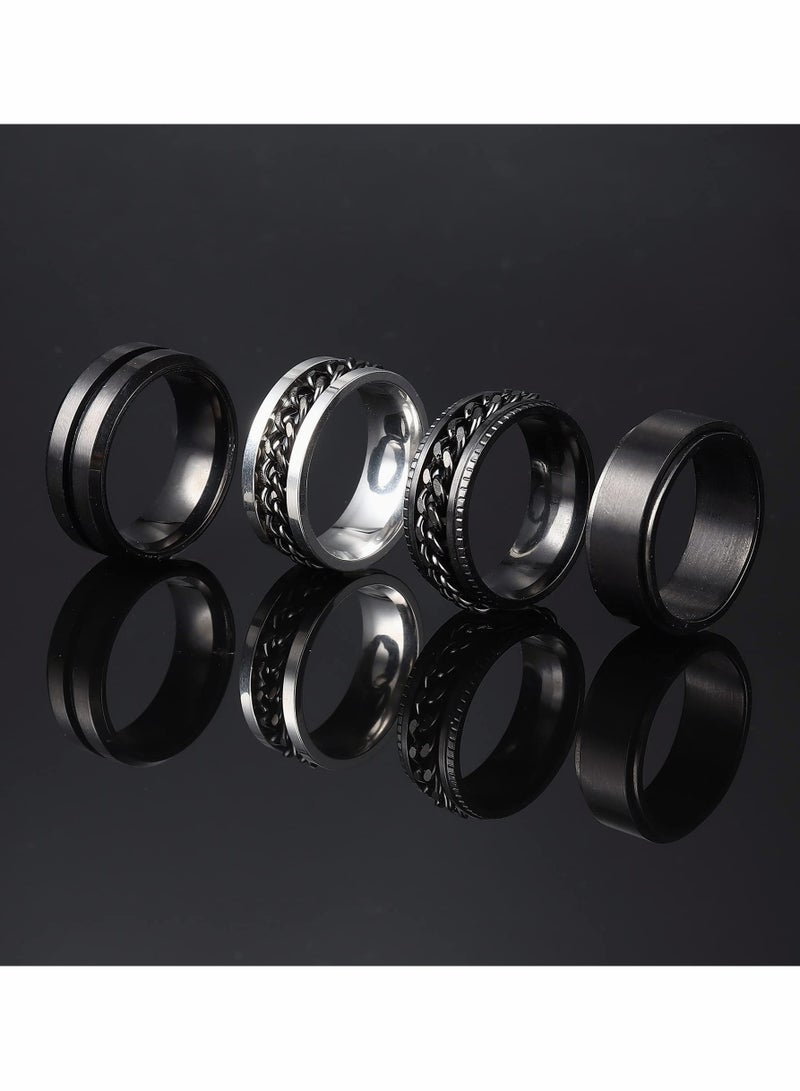 Zikra 6 قطع خواتم دوارة سوداء مقاس 6 و 8 مم للرجال والنساء من الفولاذ المقاوم للصدأ، خواتم فidget لتخفيف القلق والتوتر، مجموعة خواتم عصرية رائعة، خواتم وعد زفاف مقاس 10 - Image 4