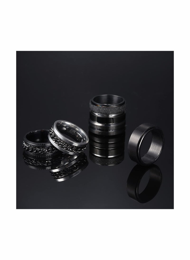 Zikra 6 قطع خواتم دوارة سوداء مقاس 6 و 8 مم للرجال والنساء من الفولاذ المقاوم للصدأ، خواتم فidget لتخفيف القلق والتوتر، مجموعة خواتم عصرية رائعة، خواتم وعد زفاف مقاس 10 - Image 5