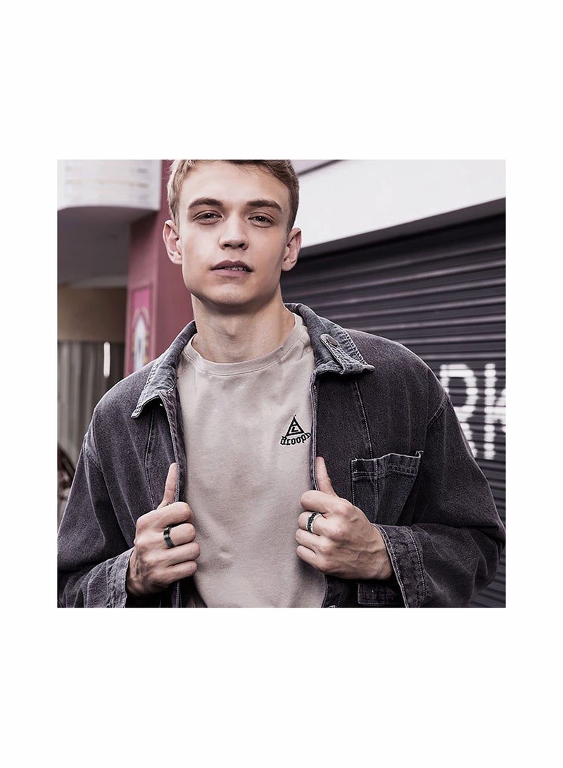 Zikra 6 قطع خواتم دوارة سوداء مقاس 6 و 8 مم للرجال والنساء من الفولاذ المقاوم للصدأ، خواتم فidget لتخفيف القلق والتوتر، مجموعة خواتم عصرية رائعة، خواتم وعد زفاف مقاس 10 - Image 2