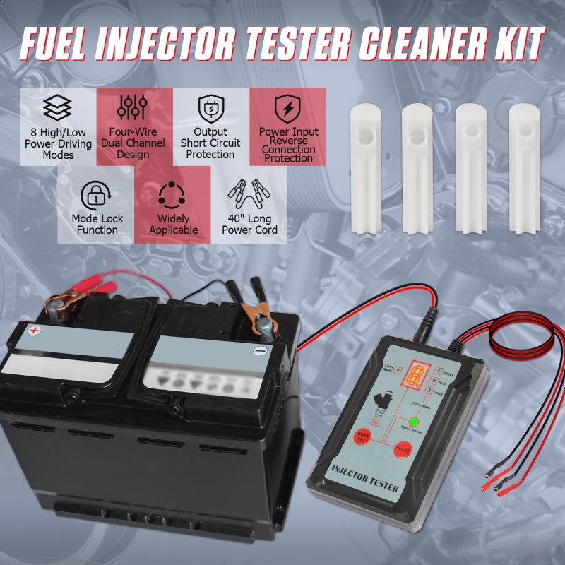 LUTIFIX LUTIFIX Upgraded Fuel Injector Cleaner and Tester Kit with 8 Pulse Modes 4 Injector Cleaner Adapters 12V/5V Output Power Modes Short Circuit Protector  - Image 2