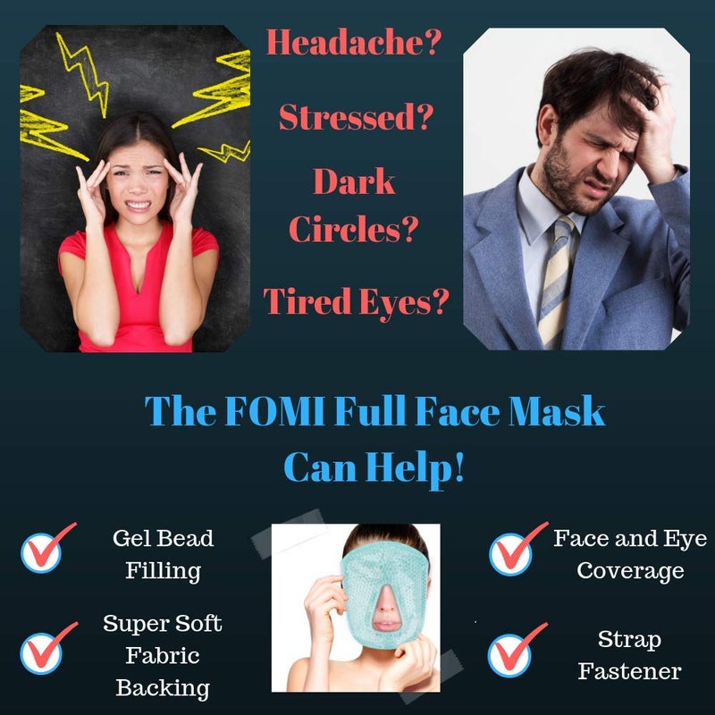 FOMI Hot and Cold Therapy Gel Bead Full Facial Mask by Care Ice Face Mask for Migraine Headache Stress Relief Reduces Eye Puffiness Dark Circles Fabric Back Full Face wo Eye Holes - Image 4