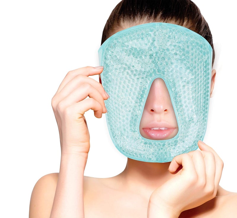 FOMI Hot and Cold Therapy Gel Bead Full Facial Mask by Care Ice Face Mask for Migraine Headache Stress Relief Reduces Eye Puffiness Dark Circles Fabric Back Full Face wo Eye Holes - Image 1