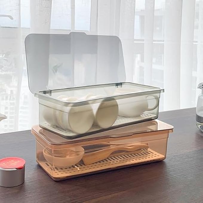 Tazweeq Transparent Tea Storage Box Desktop Dustproof With Lid Put Kung Fu Tea Cups Fitted Tea Bowl Teapot Stackable Storage Shelf Brown - Image 5