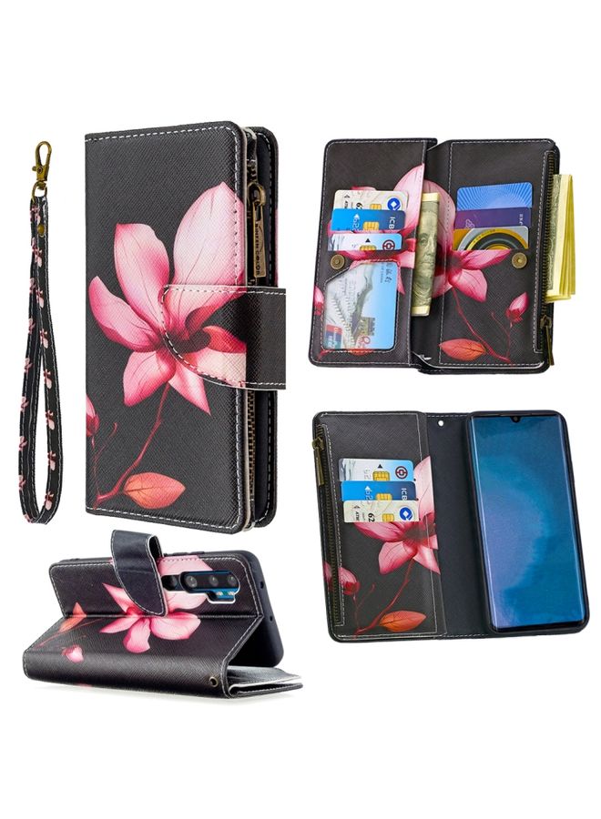 HuHa Case Cover For Xiaomi Mi CC9 Pro / Note 10 Colored Drawing Pattern Zipper Horizontal Flip Leather Case with Holder & Card Slots & Wallet Lotus 