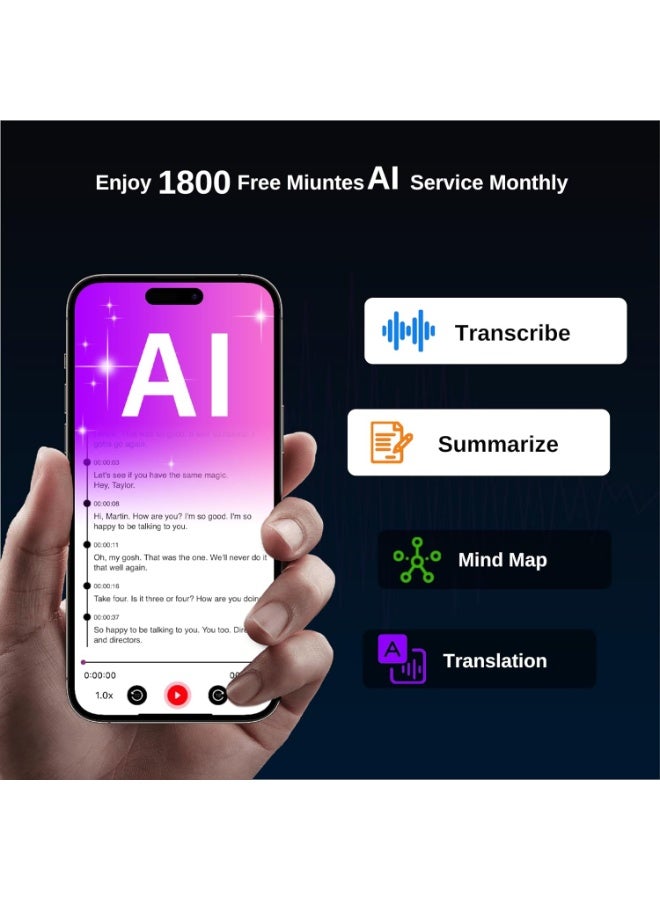 FoCase Rec AI Voice Recorder, Transcribe, Summarize & Translation with AI, APP Control, 64GB Storage, Support 112 Languages, Ultra-Slim Magnetic Dictaphone Note Taker for Calls, Lectures and Meetings - Image 3