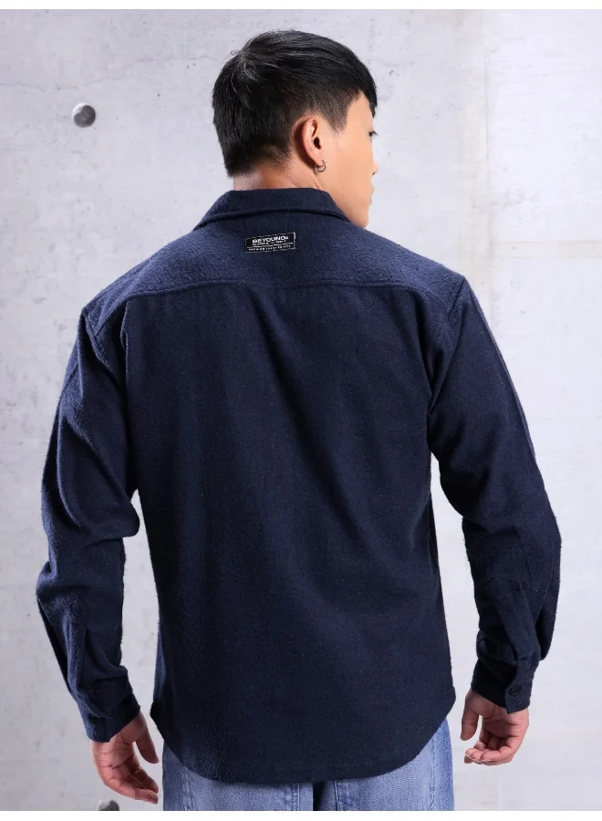 Beyoung Navy Blue Flannel Shirt for Men