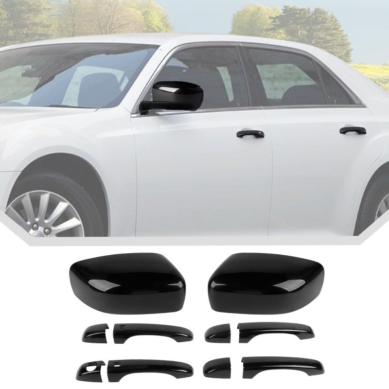 JeCar 6pcs for 20112023 Chrysler 300C Black Rearview Side Mirror Caps Cover Door Handle Cover Trim Kit - Image 2