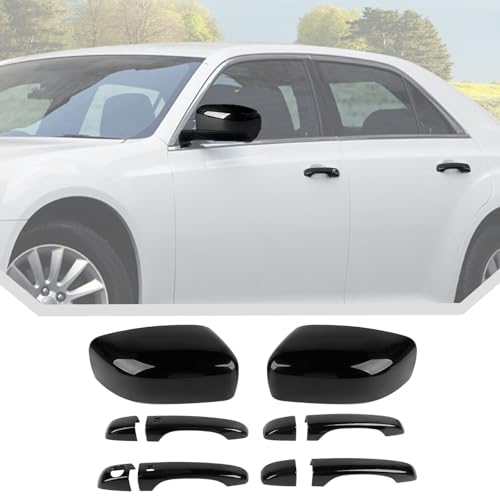 JeCar 6pcs for 20112023 Chrysler 300C Black Rearview Side Mirror Caps Cover Door Handle Cover Trim Kit - Image 1