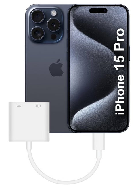 USB-C Camera Adapter for Apple iPhone 15 Pro – Plug and Play 3.0 OTG Adapter with Charging Port, Supports Card Reader, USB Flash Drive, Keyboard, and Mouse – White