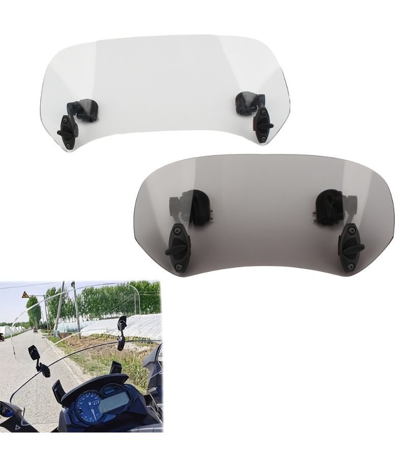 Universal Clamp Type Motorcycle Windscreen Extension Transparent Grey - Image 1