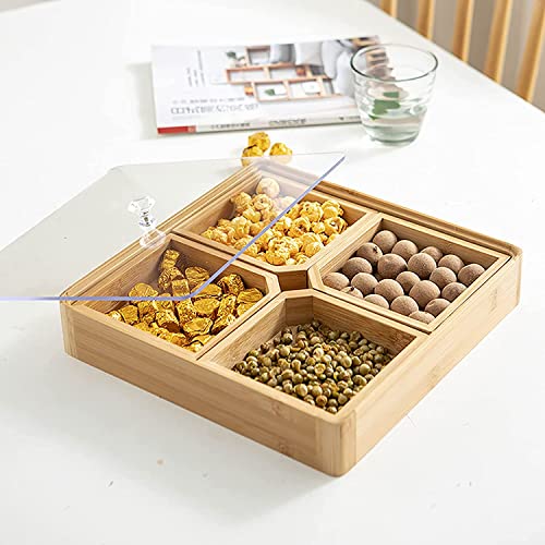 WUWEOT Bamboo Nut and Candy Serving Tray, Party Appetizer Platter Veggie Dish, Candy Bowl with Acrylic Lid & Removable Dividers for Party, Taco Dip Parties Platters & Chip Bowls - Image 5