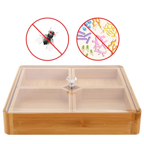 WUWEOT Bamboo Nut and Candy Serving Tray, Party Appetizer Platter Veggie Dish, Candy Bowl with Acrylic Lid & Removable Dividers for Party, Taco Dip Parties Platters & Chip Bowls - Image 3