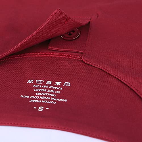palglg Mens Short Sleeve Cotton Muscle Slim Fitted Sport Henley T-Shirt with Button Wine Red L - Image 3
