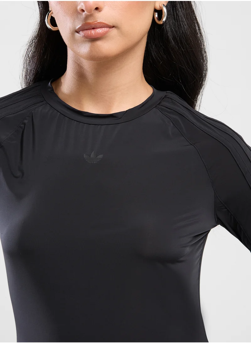adidas Originals Sheer Ruched 3 Stripe T-Shirt