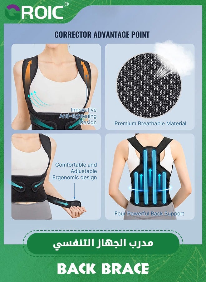 GROIC Back Brace Posture Corrector for Women and Men, Shoulder Straightener, Adjustable Full Back Support, Upper and Lower Back Pain Relief - Scoliosis, Hunchback, Hump, Thoracic, Spine Corrector - Image 3