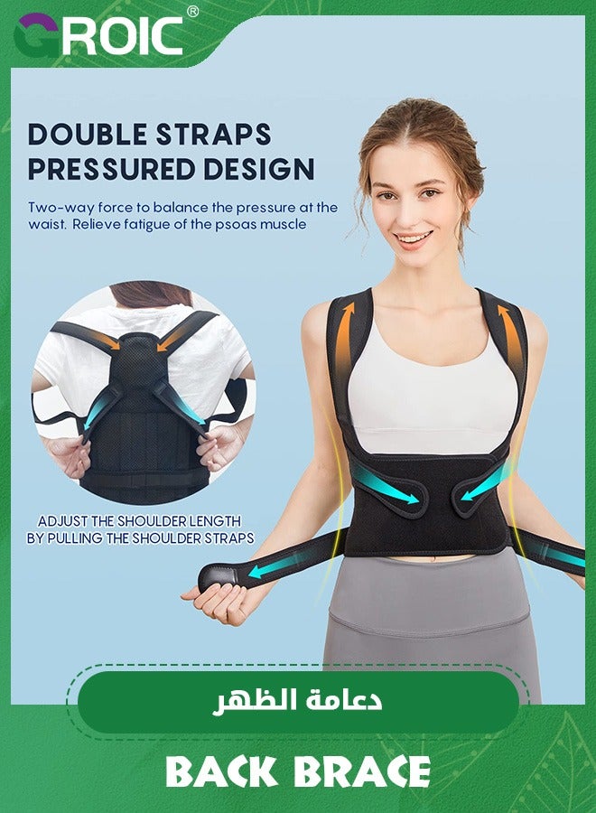 GROIC Back Brace Posture Corrector for Women and Men, Shoulder Straightener, Adjustable Full Back Support, Upper and Lower Back Pain Relief - Scoliosis, Hunchback, Hump, Thoracic, Spine Corrector - Image 2
