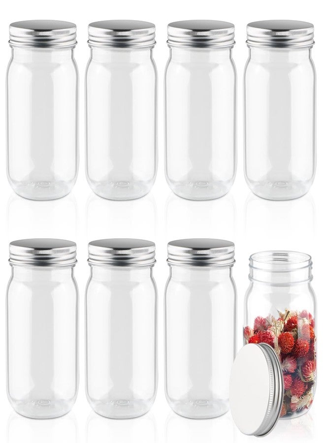 Cositina 8 Pcs Plastic Mason Jars Clear Refillable Round Jars Containers with Screw On Lids for Household Home Kitchen Art Craft - 455ml/15oz - Image 1