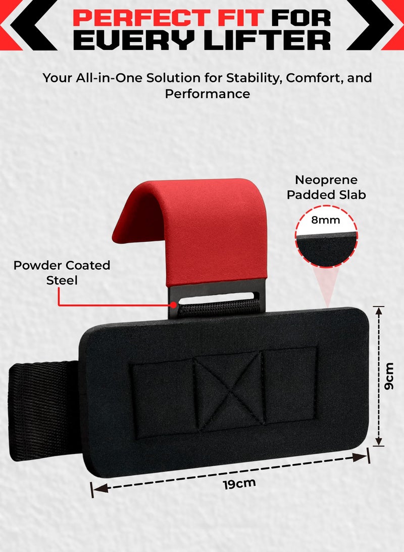 FIT TRIBE Weight Lifting Hooks for Men & Women 2pcs - Heavy Duty Lifting Straps for Deadlifts, Powerlifting, Shrugs, & Rows - Gym Grips with Anti-Slip Pull-Up Hooks (Red) - Image 4