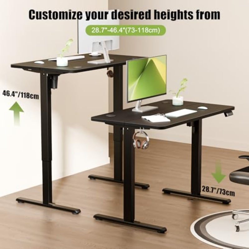 Small Standing Desk 100x60cm, Height Adjustable Desk, Sit Stand Desk with Memory Handset and Hooks, for Home Office Study Frame + Desktop - Image 4