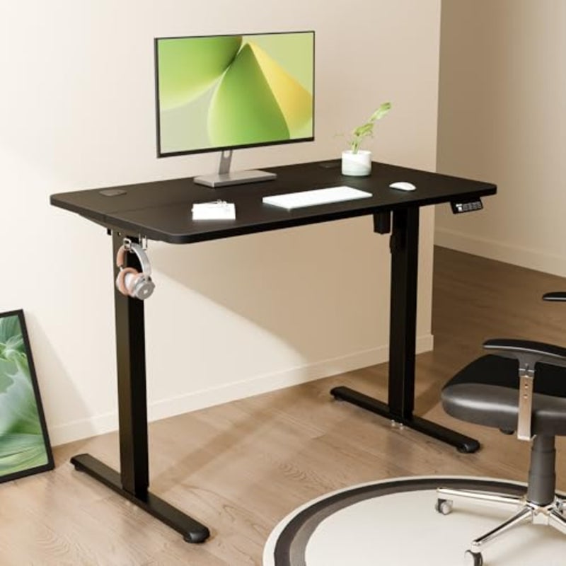 Small Standing Desk 100x60cm, Height Adjustable Desk, Sit Stand Desk with Memory Handset and Hooks, for Home Office Study Frame + Desktop - Image 2