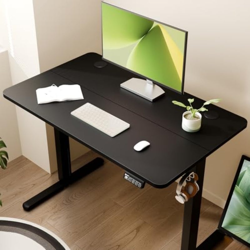 Small Standing Desk 100x60cm, Height Adjustable Desk, Sit Stand Desk with Memory Handset and Hooks, for Home Office Study Frame + Desktop - Image 5